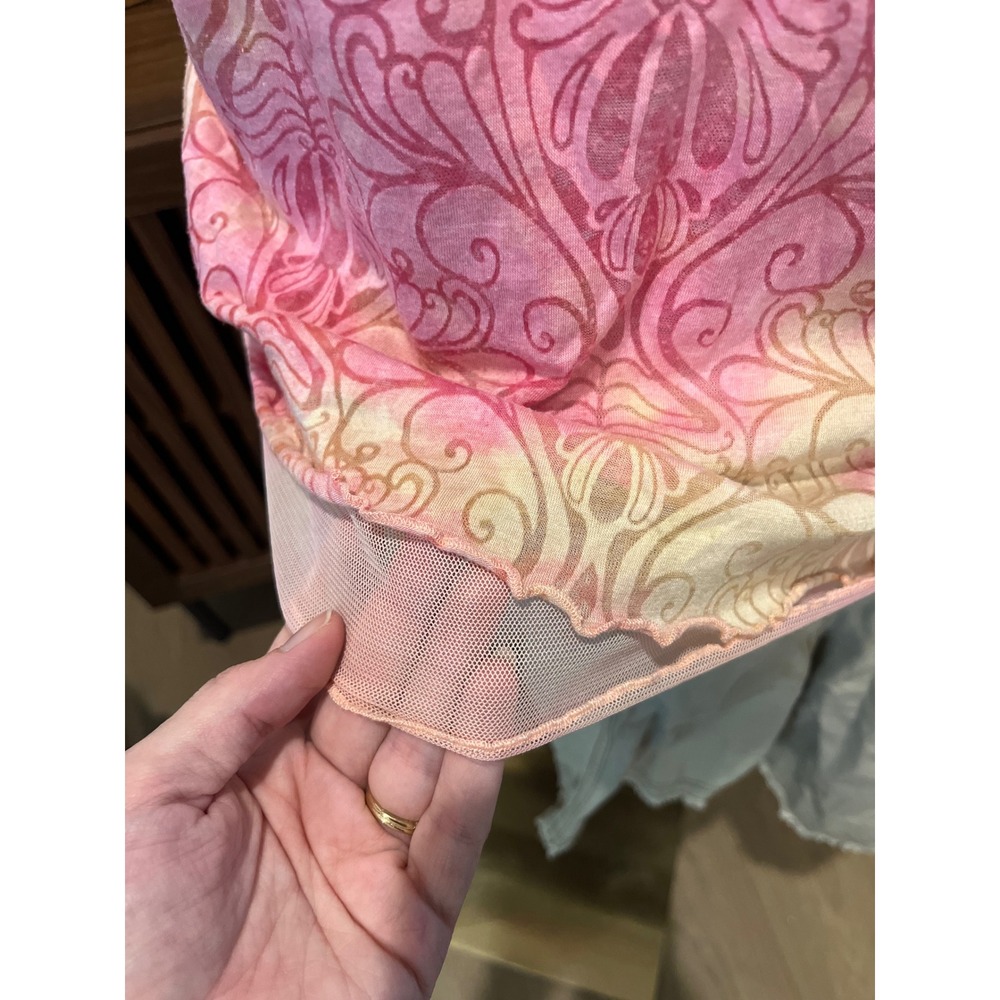 Y2K Fairy Grunge Cottage Core Pink Abstract Tank Top Sz L Lettuce Trim Shirt - Picture 2 of 5